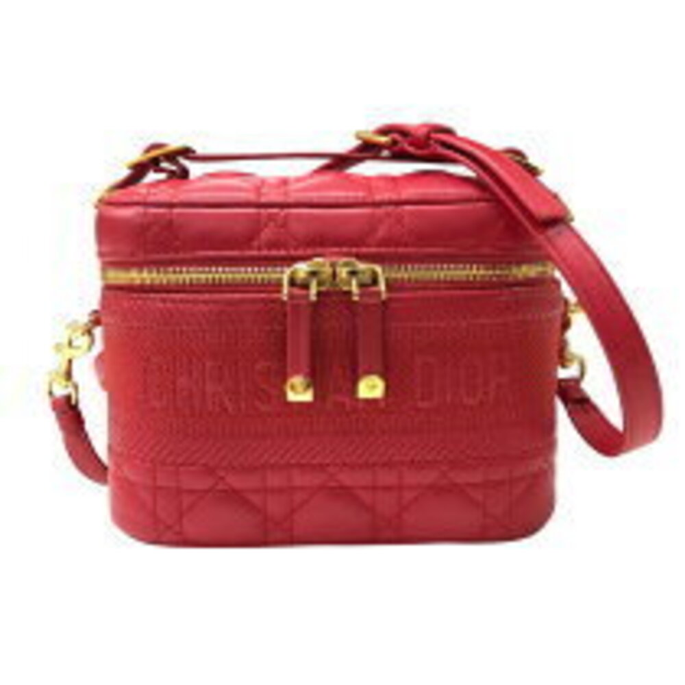 Dior Cannage Red TRAVEL Handbag Lambskin Christian Vanity - Picture 2 of 11